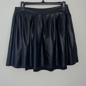 Black Pleated Leather Skirt